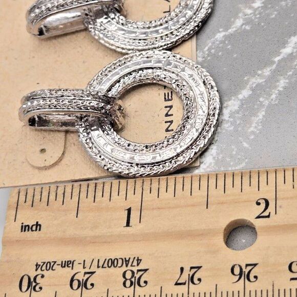 Kenneth Jay Lane Textured Silver Tone Circle Drop Post Earrings Door Knockers - Picture 4 of 4